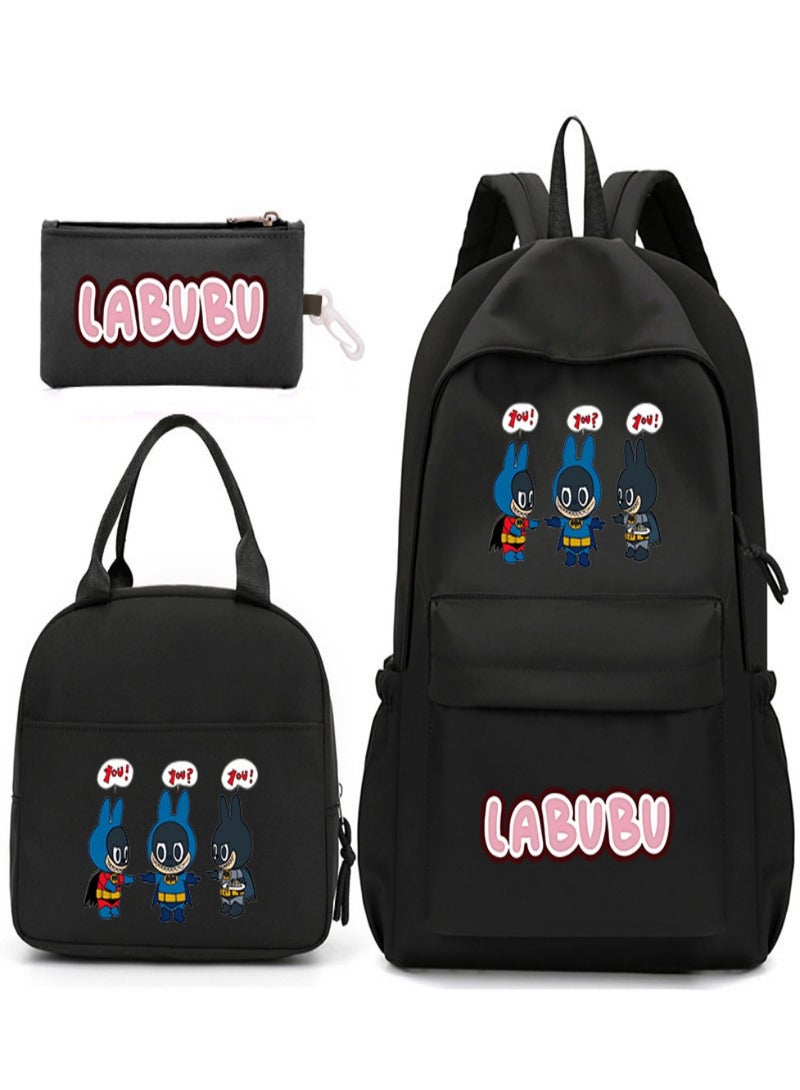 Labubu Children Backpack Schoolbag Teen Student School Book bag with Lunch Box Pen Case 3 in 1 for Kids