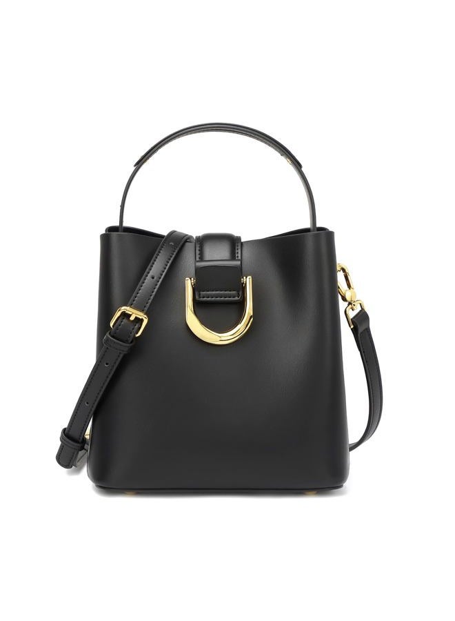 MoreFarther Leather Crossbody Bucket Bag Shoulder Bags for Women Purses Handbags Adjustable Strap Designer Bags ﻿, Black, 5 inches x 7.8 inches x 8 inches, Shoulder Bag - Image 1