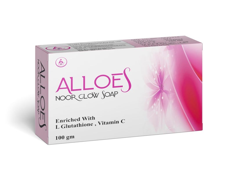 ALLOES PHARMACEUTICALS ALLOES Skin lightening Noor Glow Soap  Kojic Acid Soap with LGlutathione  For Pigmentation Sun damage Brightening Underarm  Reduces Dark Spot  Soap for Men  Women  Suitable for All Skin Types Pack of 1  - Image 1