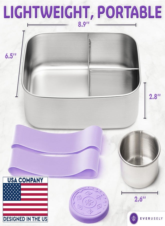 Everusely - Bento Box - Lavender, 60oz / 1.8 L - Stainless Steel Lunch Box with Leakproof Condiment Container - 3 Compartment Snack Organizer for On the Go Meals - Freezer & Dishwasher Safe - Image 2
