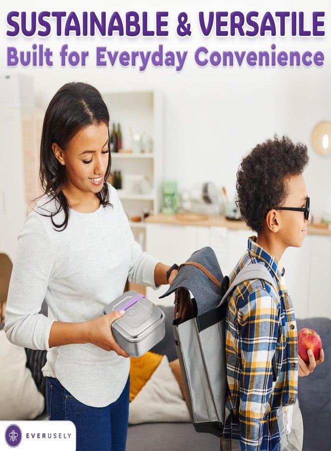 Everusely - Bento Box - Lavender, 60oz / 1.8 L - Stainless Steel Lunch Box with Leakproof Condiment Container - 3 Compartment Snack Organizer for On the Go Meals - Freezer & Dishwasher Safe - Image 3