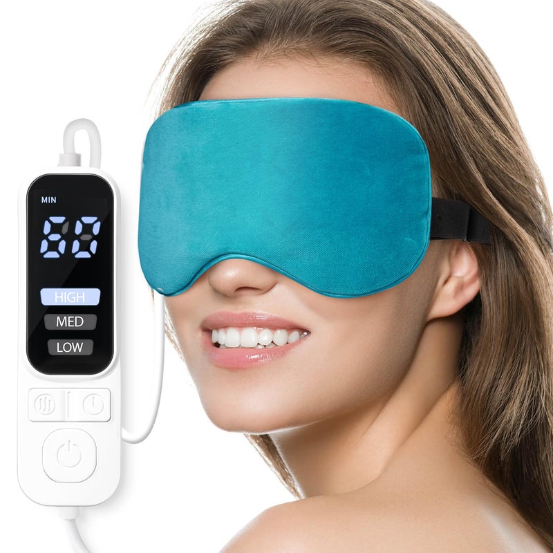 Ezona Heated Eye Mask Warm Eye Compress Mask USB Electric Eye Heating Pad with Temperature Timer Control Dry Eye Mask for Dry Eyes Blepharitis Sinus Migraine Stye MGD Puffiness Blue