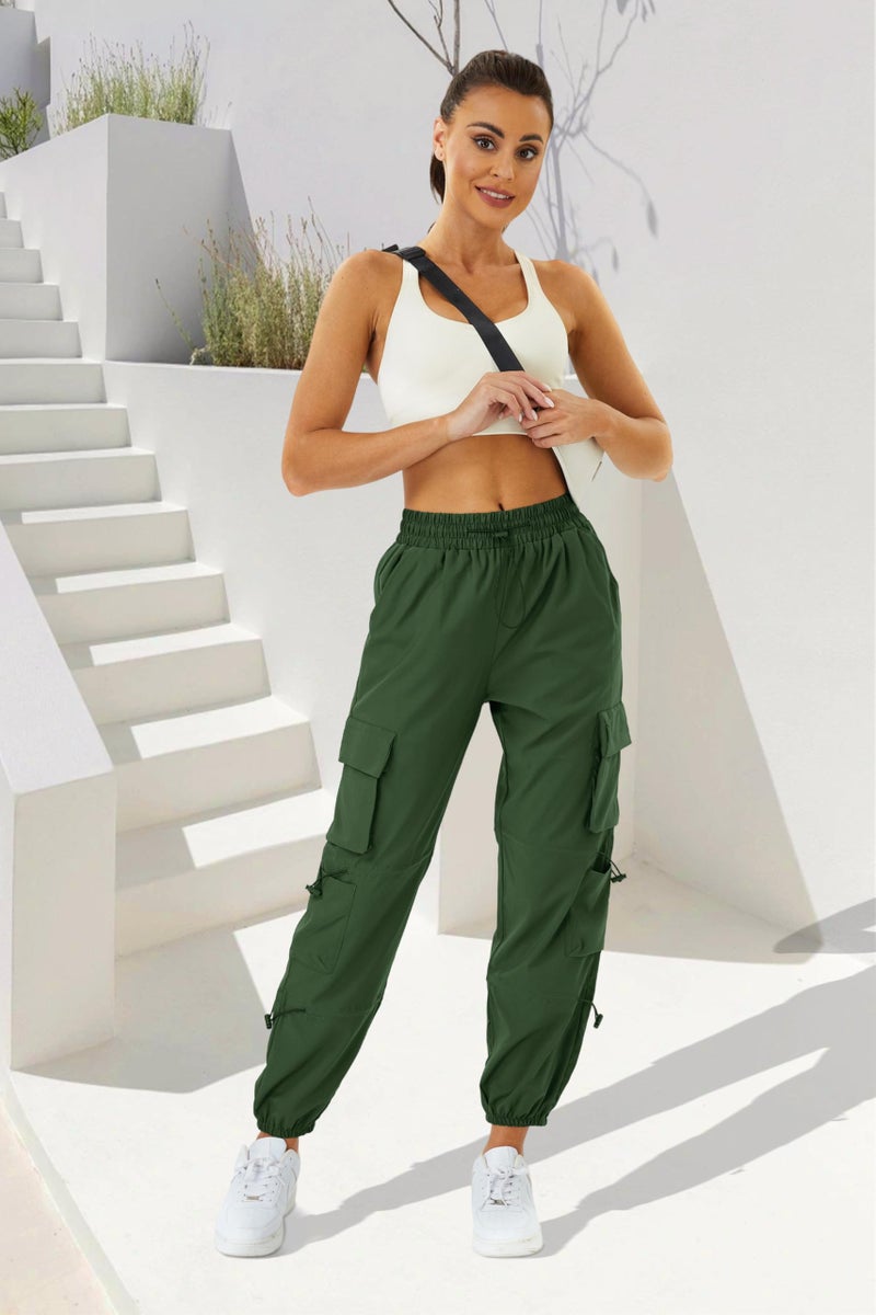 COPYLEAF Womens Parachute Cargo Pants with Pockets Quick Dry Hiking Pants Lightweight Water-Resistant Baggy Joggers(Army Green M) - Image 3