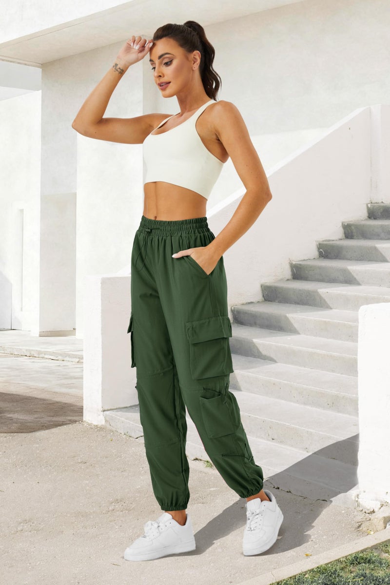 COPYLEAF Womens Parachute Cargo Pants with Pockets Quick Dry Hiking Pants Lightweight Water-Resistant Baggy Joggers(Army Green M) - Image 4