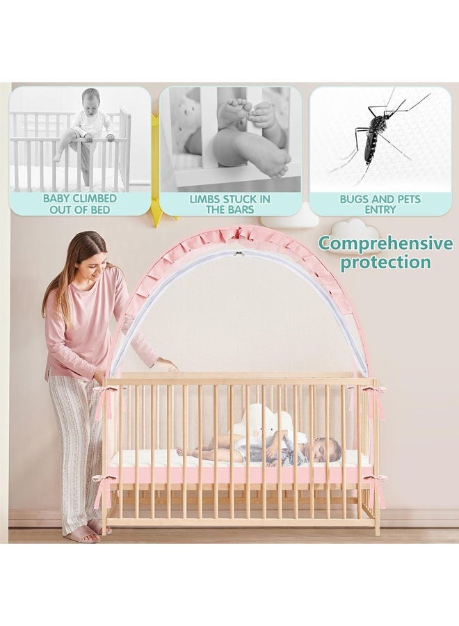 L&E Pop Up Tent Cover Crib - Crib Net to Keep Baby in, Stop Baby from Climbing Out of Crib, Tent with Durable Breathable Net Double Zipper Strong Rods Installation Convenience - Image 2