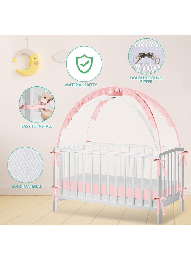L&E Pop Up Tent Cover Crib - Crib Net to Keep Baby in, Stop Baby from Climbing Out of Crib, Tent with Durable Breathable Net Double Zipper Strong Rods Installation Convenience - Image 3