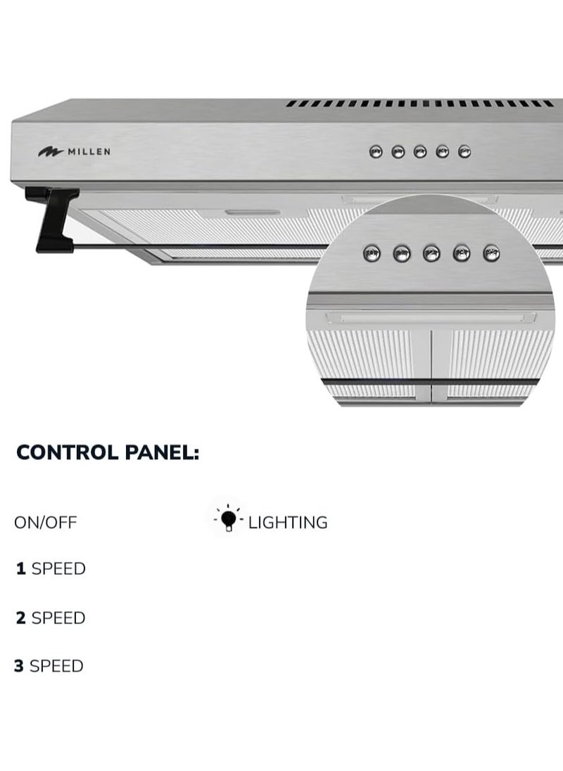 MILLEN 60cm Under Cabinet Stainless Steel Range Hood  - Image 5