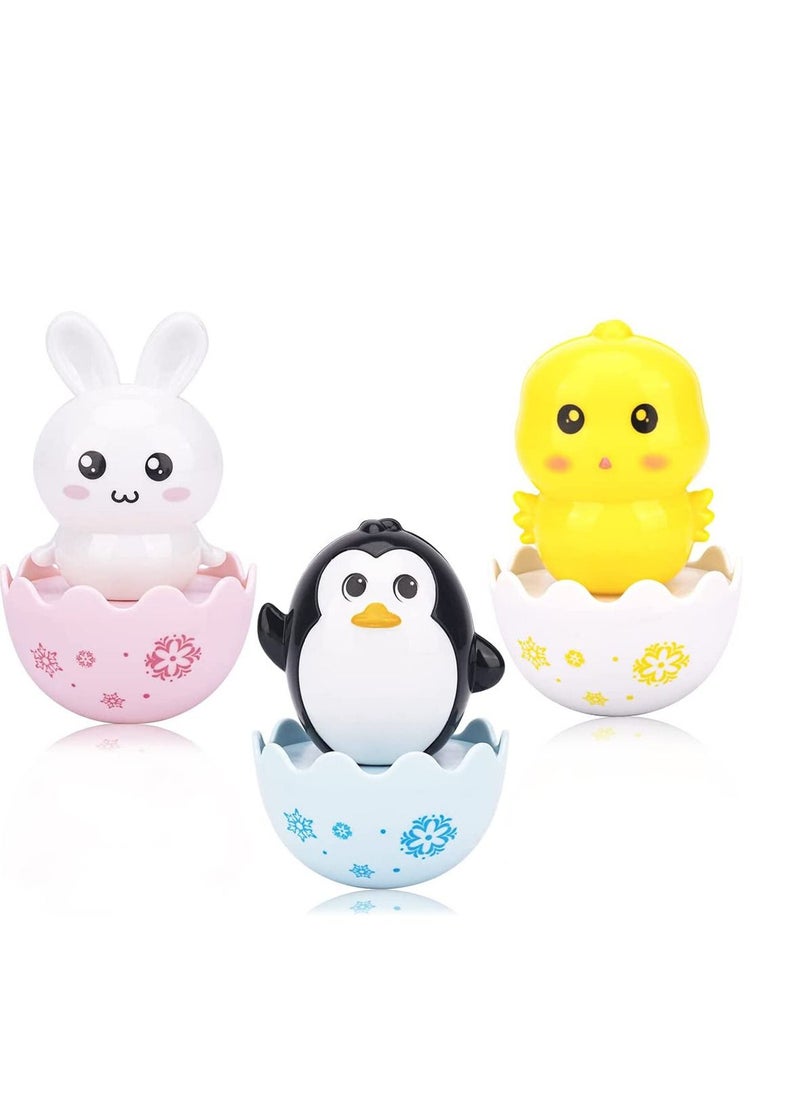 SYOSI - Cute Tumbler Toys Penguin Bunny Chick Roly Poly Egg Toys Soft Bell Tones Colorful Design Portable Toddler Birthday Gifts Party Decoration 3PCS - Image 1