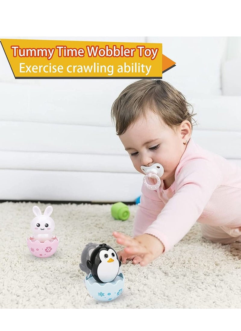 SYOSI - Cute Tumbler Toys Penguin Bunny Chick Roly Poly Egg Toys Soft Bell Tones Colorful Design Portable Toddler Birthday Gifts Party Decoration 3PCS - Image 1