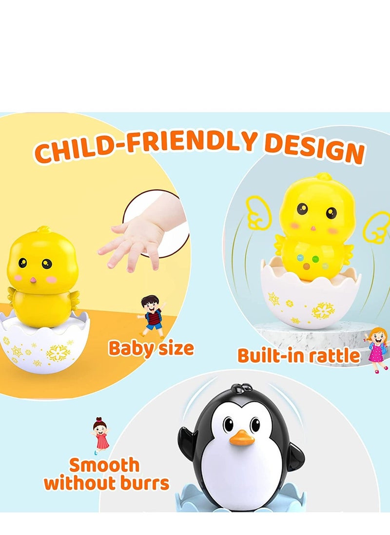 SYOSI - Cute Tumbler Toys Penguin Bunny Chick Roly Poly Egg Toys Soft Bell Tones Colorful Design Portable Toddler Birthday Gifts Party Decoration 3PCS - Image 1