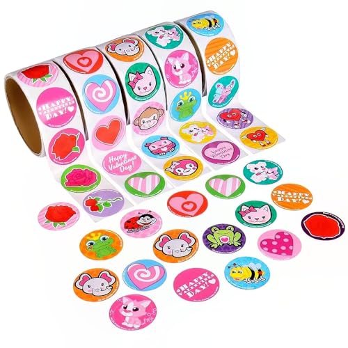 Rhode Island Novelty 5 Rolls of Valentine Stickers - 100 Stickers Per Roll - 500 Stickers Total - Image 1