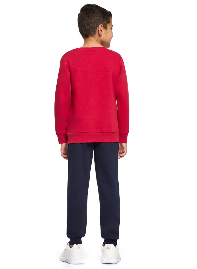victor and jane Boys' Red & Navy Winter Fleece Set – Sweatshirt & Jogger with "Make Best Choices" Print