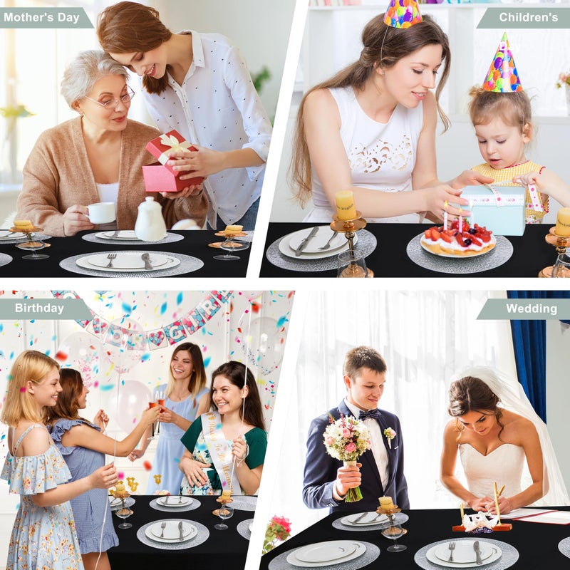 Snowkingdom Silver Round Placemats Set of 8, 15 Inch Metallic Vinyl Round Place Mats, Easy Clean Non Slip Heat Resistant Washable PVC Hollow Dining Table Mats for Wedding Party Christmas Decoration - Image 5