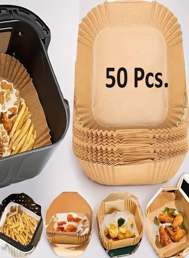 JAGDIV Air Fryer Disposable Paper Liner Disposable air Fryer Paper Liners, Water-Proof, Oil-Proof, Food Grade Parchment for Baking Roasting Microwave (Brown Square, 50) - Image 1