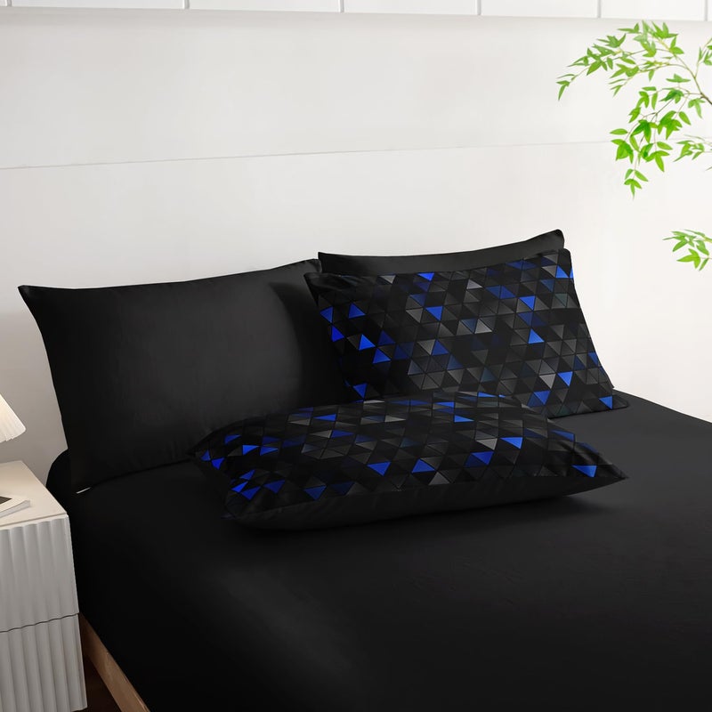 Nttopship Geometric Blue Black Triangle King Size Comforter Set,Light Honeycomb Bedding Set 7 Piece in A Bag,Bed Sheet Set Geometry Decor,Microfiber Lightweight All Season - Image 5
