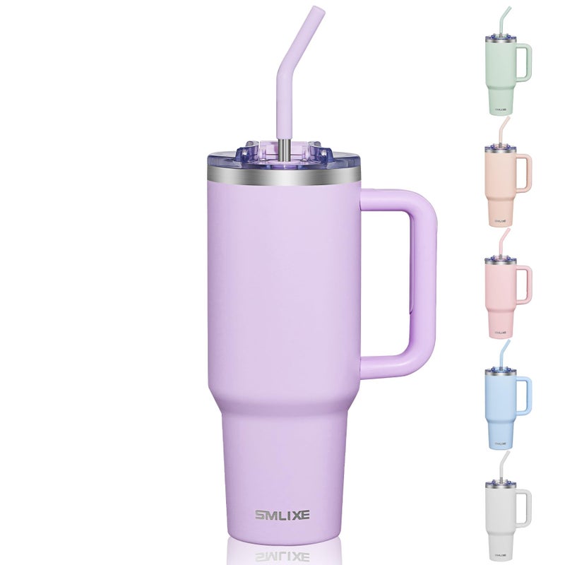 COKTIK 40 oz Tumbler With Handle and Straw, Insulated Tumbler With Leakproof Lids, Stainless Steel|BPA-Free, Cold for 24 H (Lavender) - Image 1