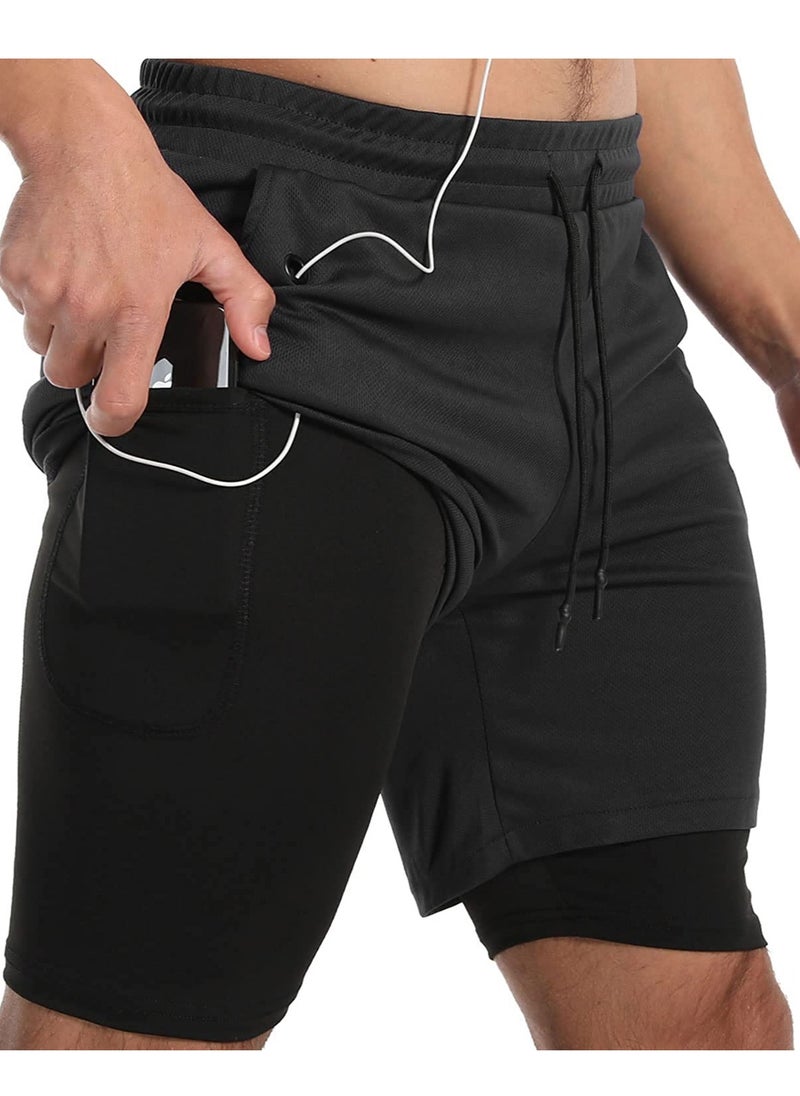 MIXDE Men's Running Short Athletic Workout Sports Shorts Mens 2 in 1 Shorts Multicolor Breathable Gym Short for Men with Phone Pocket  - Image 1