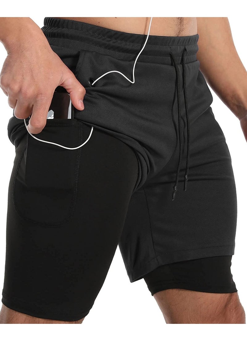 MIXDE Men's Running Short Athletic Workout Sports Shorts Mens 2 in 1 Shorts Multicolor Breathable Gym Short for Men with Phone Pocket  - Image 3