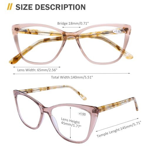 AQWANO Stylish Cat Eye Computer Reading Glasses Women Oversized Designer Blue Light Block Eyeglasses Readers Anti UV400 Eyestrain,Champagne 1.0 - Image 2