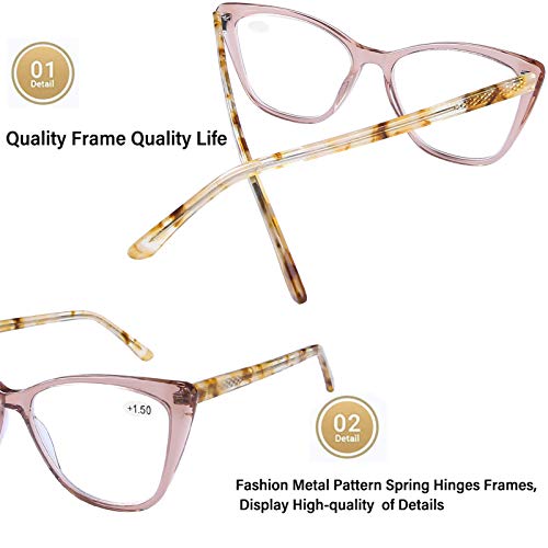AQWANO Stylish Cat Eye Computer Reading Glasses Women Oversized Designer Blue Light Block Eyeglasses Readers Anti UV400 Eyestrain,Champagne 1.0 - Image 4