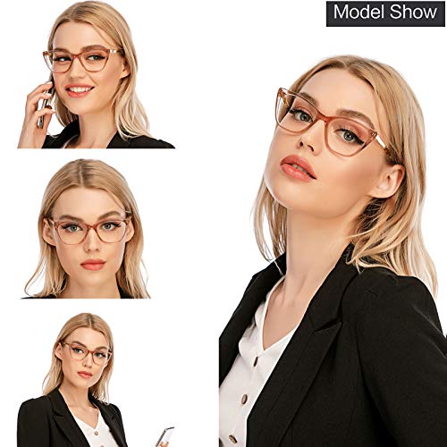 AQWANO Stylish Cat Eye Computer Reading Glasses Women Oversized Designer Blue Light Block Eyeglasses Readers Anti UV400 Eyestrain,Champagne 1.0 - Image 3