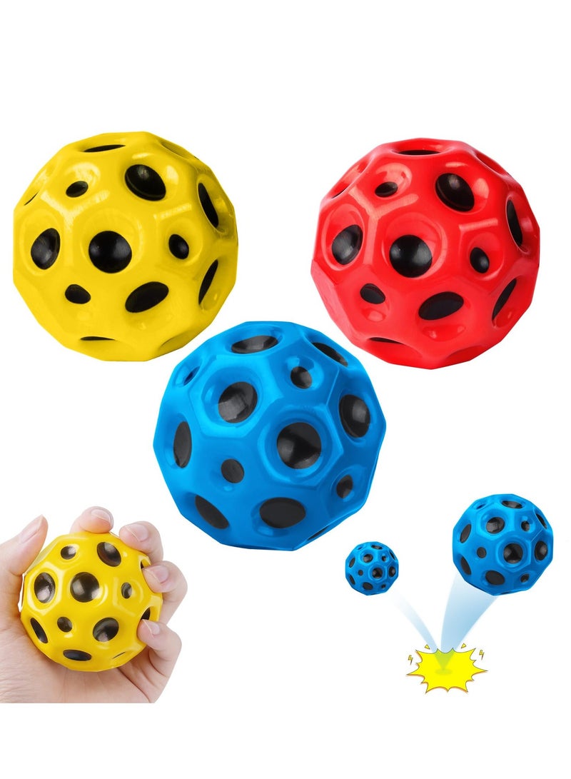 SYOSI 3 PCS Space Ball 6.5cm Extreme Moon Ball PU Bounce Ball Sensory Ball High Bouncing and Sounds Meteor Ball Helps Improve Hand Eye Coordination Great Sensory Ball for Kids Teens Pocket Money Toys - Image 2