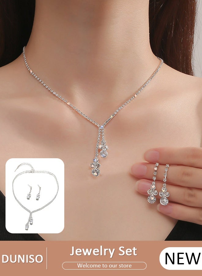 DUNISO 2Piece Necklace and Earrings Set Full Diamond Necklace Pendant Crystal Earrings Wedding Bridal Bridesmaid Costume Jewelry Set for Women and Girls Dress Accessories - Image 1