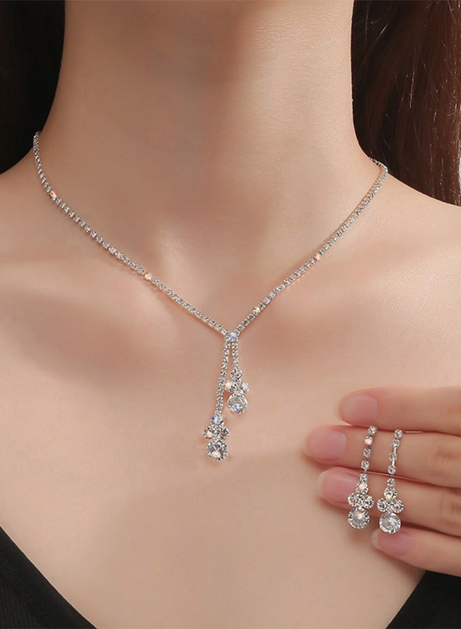 DUNISO 2Piece Necklace and Earrings Set Full Diamond Necklace Pendant Crystal Earrings Wedding Bridal Bridesmaid Costume Jewelry Set for Women and Girls Dress Accessories - Image 3