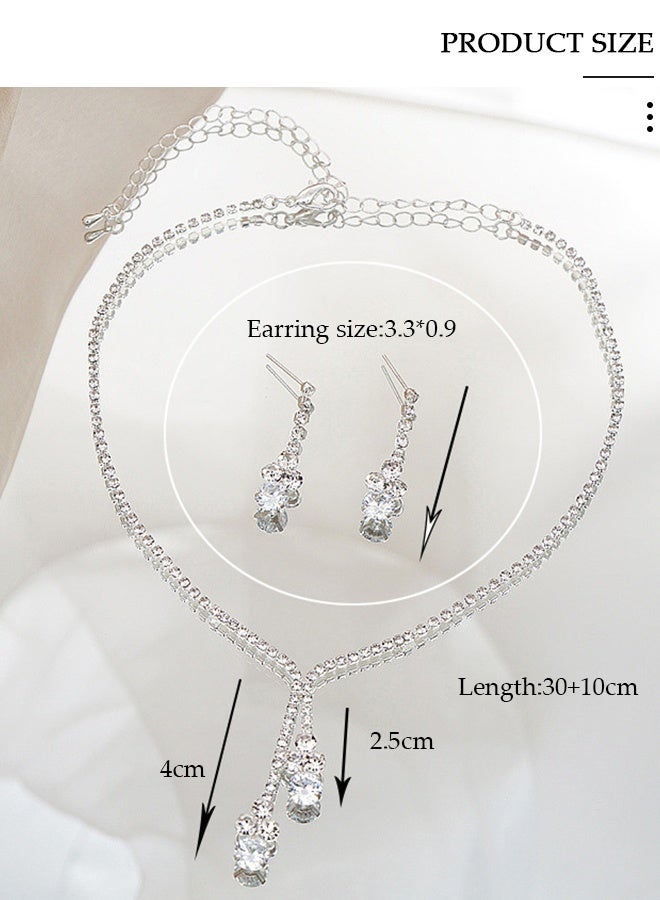 DUNISO 2Piece Necklace and Earrings Set Full Diamond Necklace Pendant Crystal Earrings Wedding Bridal Bridesmaid Costume Jewelry Set for Women and Girls Dress Accessories - Image 2