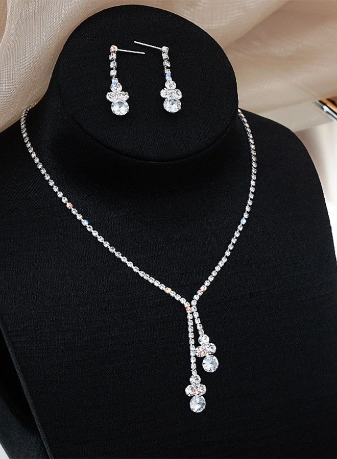 DUNISO 2Piece Necklace and Earrings Set Full Diamond Necklace Pendant Crystal Earrings Wedding Bridal Bridesmaid Costume Jewelry Set for Women and Girls Dress Accessories - Image 4