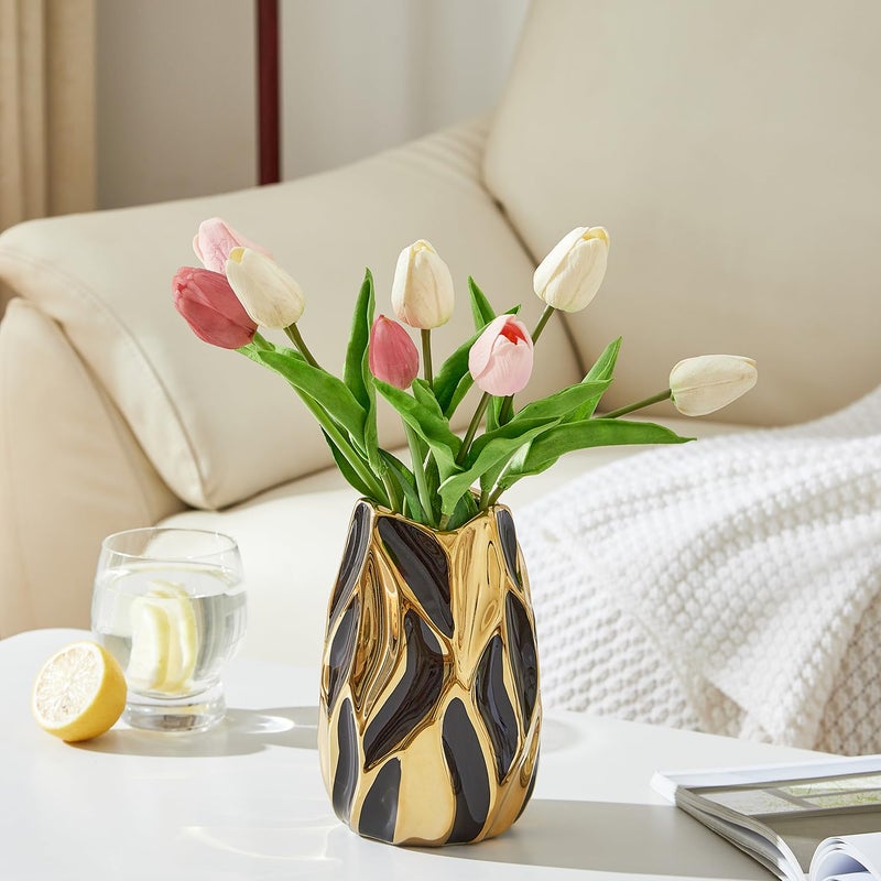 Otartu Black Ceramic Vase For Flowers  Modern Flower Vase Home Decor  Small Vase  Ceramic Vase For Pampas Grass Decorative Vase  For Farmhouse Coffee Table Bookshelf Home Living (Black Small) - Image 5