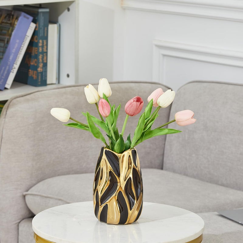 Otartu Black Ceramic Vase For Flowers  Modern Flower Vase Home Decor  Small Vase  Ceramic Vase For Pampas Grass Decorative Vase  For Farmhouse Coffee Table Bookshelf Home Living (Black Small) - Image 4