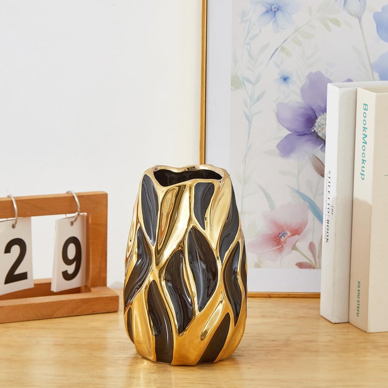 Otartu Black Ceramic Vase For Flowers  Modern Flower Vase Home Decor  Small Vase  Ceramic Vase For Pampas Grass Decorative Vase  For Farmhouse Coffee Table Bookshelf Home Living (Black Small) - Image 2