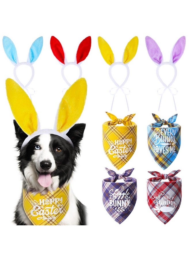 JaGely 8 Pcs Easter Dog Costume Include 4 Pcs Dog Bunny Ears 4 Pcs Cute Bandana for Easter Hunt Party Supplies Medium Large Cats Puppy Party Accessory - Image 1