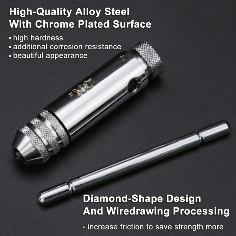KOOTANS Ratchet T Handle Tap Wrench + 5pcs M3 M4 M5 M6 M8 Machine Screw Metric Thread Milling Plug T-shape Taps Set, Both Way Hand Tap Set Adjustable Manual Tapping Tool Kit for Home Use (Short) - Image 2
