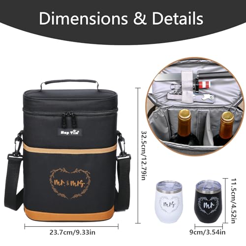 Hap Tim Wedding Gifts for Couples, Bridal Shower Gifts, Engagement Gifts for Newlyweds, Mr and Mrs gifts - Wine Cooler Bag Insulated Wine Carrier Tote with Tumblers, Bamboo Cheese Borad (13624-G1) - Image 4