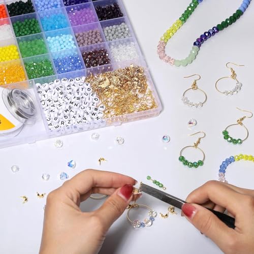 Xilitata 2000Pcs 4mm Glass Beads for Bracelets Jewelry Making, Faceted Bead Friendship Bracelet Kit, Rainbow Beads DIY Craft with Charms - Image 5