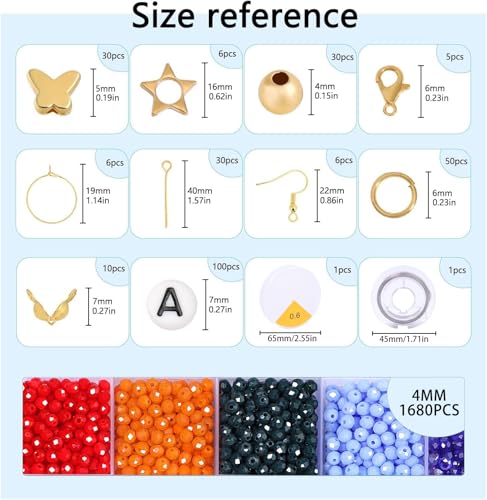 Xilitata 2000Pcs 4mm Glass Beads for Bracelets Jewelry Making, Faceted Bead Friendship Bracelet Kit, Rainbow Beads DIY Craft with Charms - Image 4