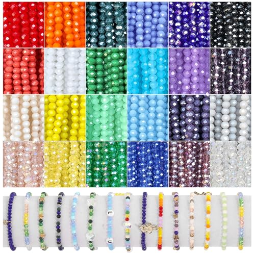 Xilitata 2000Pcs 4mm Glass Beads for Bracelets Jewelry Making, Faceted Bead Friendship Bracelet Kit, Rainbow Beads DIY Craft with Charms - Image 1