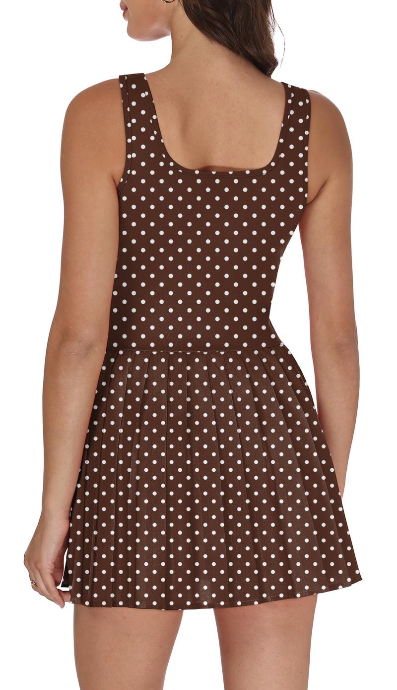 NIASHOT Athletic Dress with Shorts Pleated Skirts Beach Vacation Clothes for Women Summer Outfits 2026 Women's Fashon Clothing Brown Dots M - Image 2