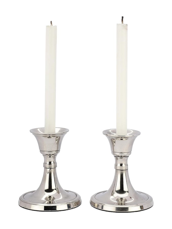 SILVER METAL CANDLE HOLDERS SET OF 2CANDLESTICK HOLDER FOR TAPER CANDLESDECORATIVE CANDLESTICK HOLDER FOR HOME DCORTAPER CANDLE HOLDER 35 INCHES