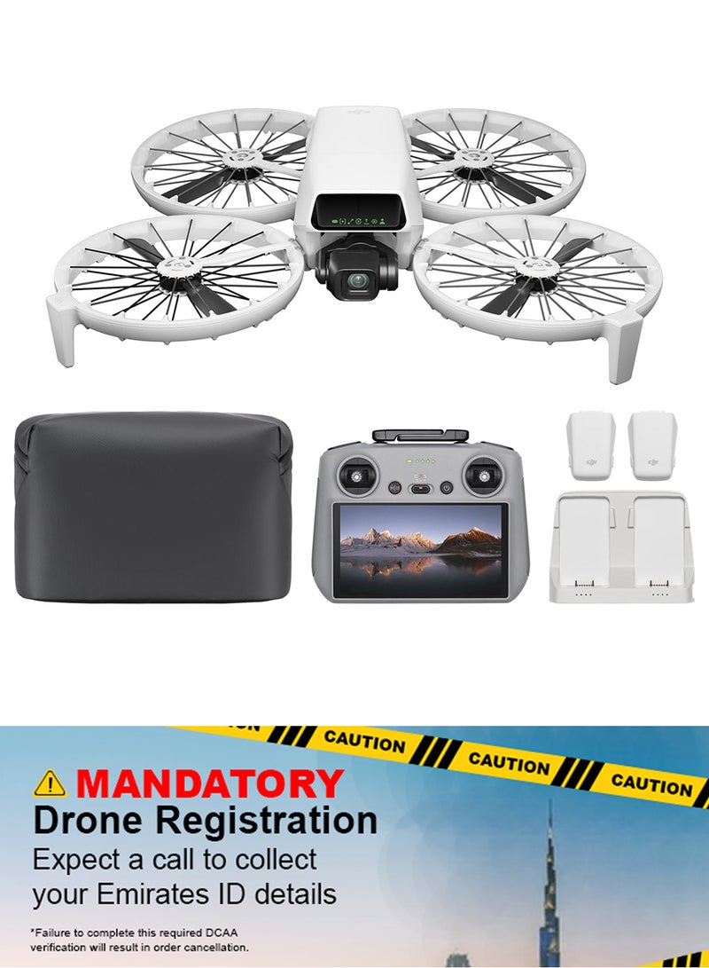 dji Flip Fly More Combo With RC 2 Screen Remote Controller, UAE Version with official warranty support, 4K UHD Camera Drone for Adults, Palm Takeoff, 3 Batteries for 93-Min Flight Time, MOIAT Certified-UAE Version with Official Warranty Support - Image 1