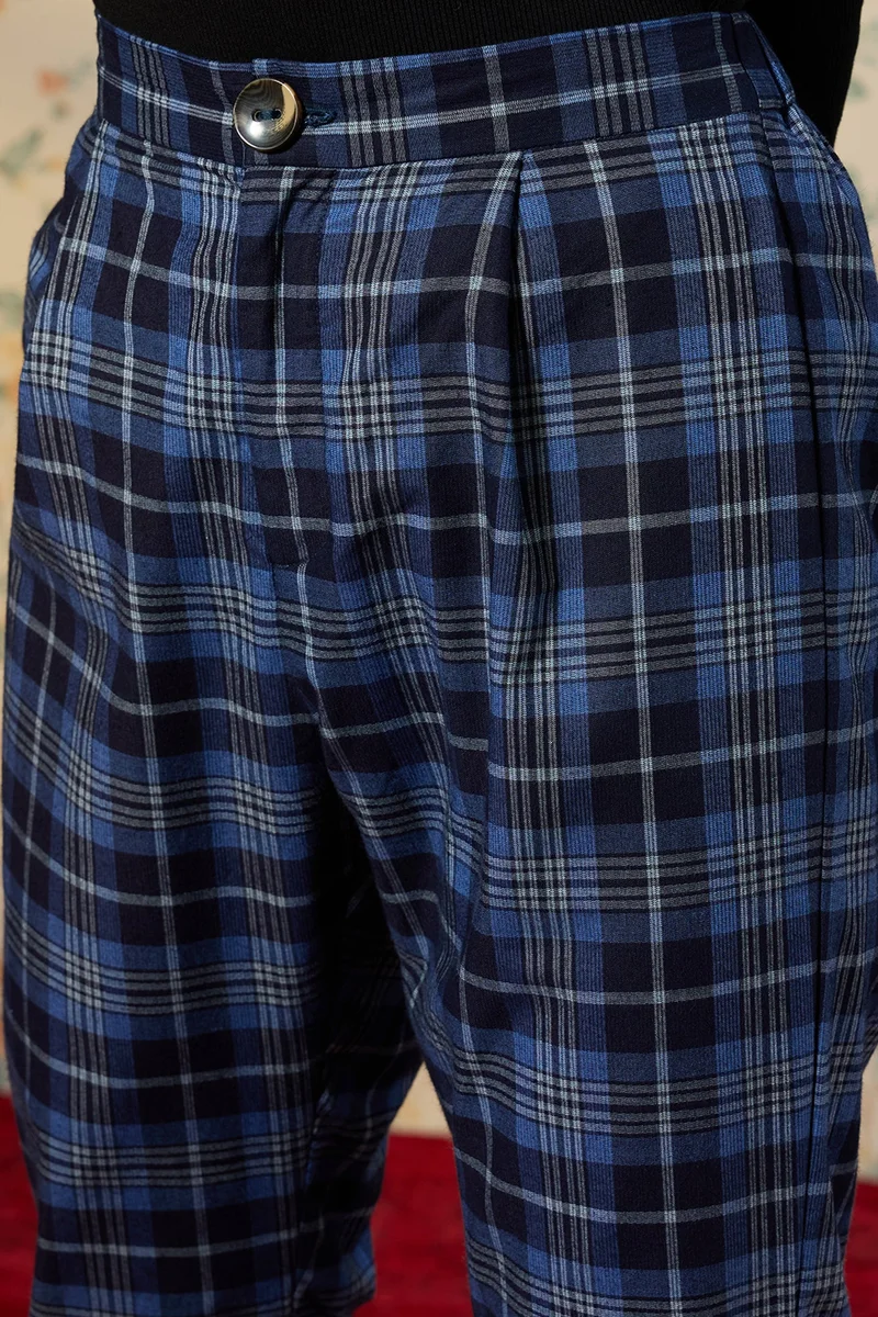 Virgio Cotton Retrocheck Brunchwear Wide Leg Trouser for Women
