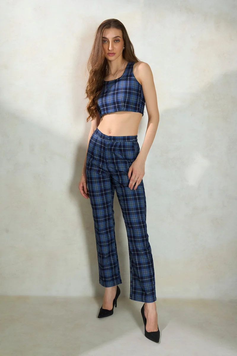 فيرجيو Cotton Retrocheck Brunchwear Wide Leg Trouser for Women