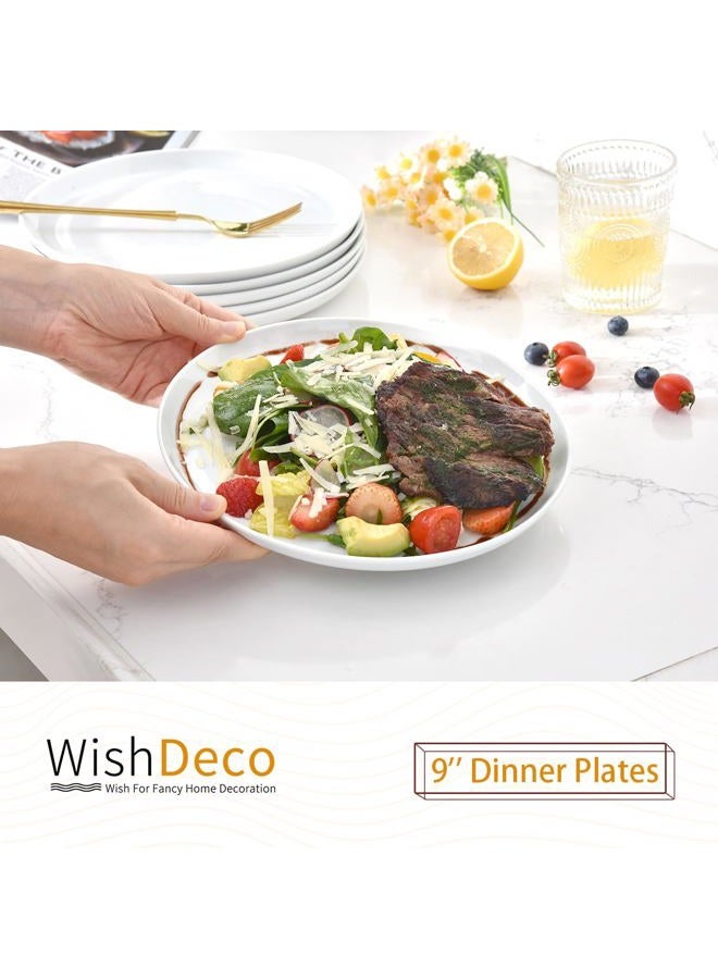 WishDeco White Dinner Plates Set of 6, Porcelain Salad Plates Φ23 cm / 9 inch, Modern Kitchen Plate, Round Serving Dishes, Microwave and Dishwasher Safe, Scratch Resistant, Smooth Glaze - Image 2