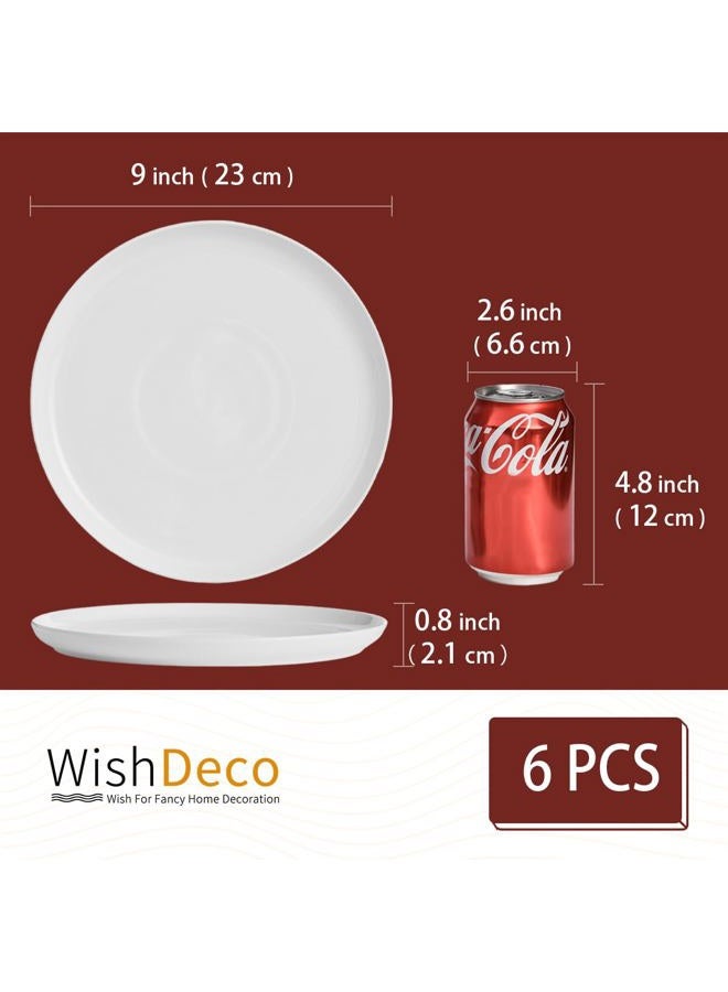 WishDeco White Dinner Plates Set of 6, Porcelain Salad Plates Φ23 cm / 9 inch, Modern Kitchen Plate, Round Serving Dishes, Microwave and Dishwasher Safe, Scratch Resistant, Smooth Glaze - Image 3
