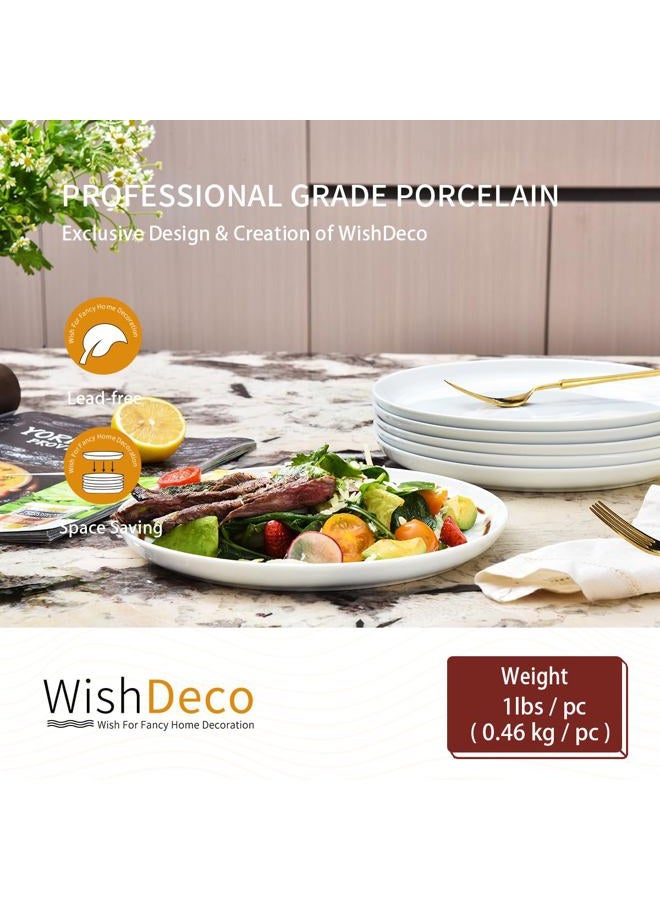 WishDeco White Dinner Plates Set of 6, Porcelain Salad Plates Φ23 cm / 9 inch, Modern Kitchen Plate, Round Serving Dishes, Microwave and Dishwasher Safe, Scratch Resistant, Smooth Glaze - Image 4