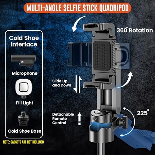 WeCool 4 in 1 Mini Selfie Stick for Mobile, Tripod Stand with One-Click Auto OpenLegs, Premium Aluminum Build 5Section Telescopic Pole, 360°Rotation,Rechargeable Remote, Pocket-size for Travel,Vloging - Image 5