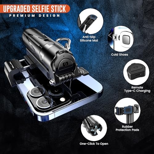 WeCool 4 in 1 Mini Selfie Stick for Mobile, Tripod Stand with One-Click Auto OpenLegs, Premium Aluminum Build 5Section Telescopic Pole, 360°Rotation,Rechargeable Remote, Pocket-size for Travel,Vloging - Image 3