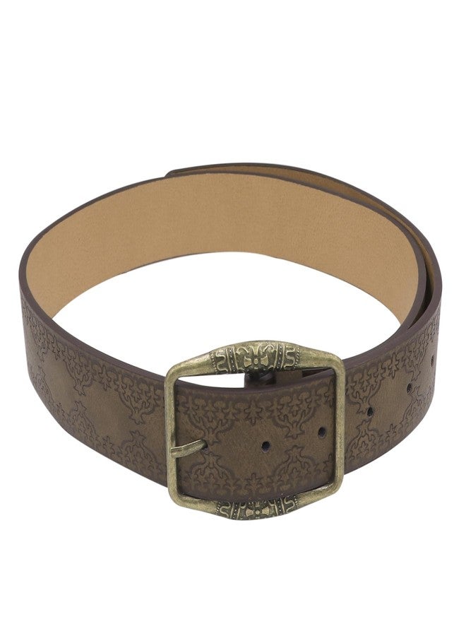 Caviotess Western Belt Strap for Women Vintage Embossed Leather Bucket Belt Y2K Cowgirl Engraved Tooled Belt for Jeans Pants, Brown - Image 3